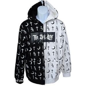 The Dark Arts Split Monogram Hoodie Black White Fleece Three Panels Zip Men's L